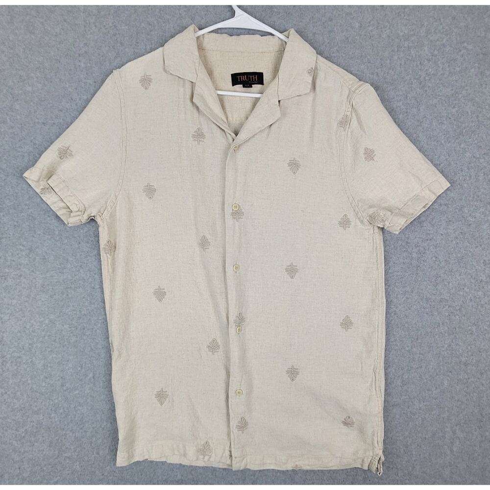 🌼Truth by Republic Shirt Mens Size Small 55% Linen Woven Embroidered